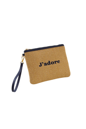 Embroidered Straw Clutch Bag