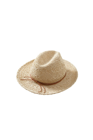 Leather Trim Straw Fedora Hat