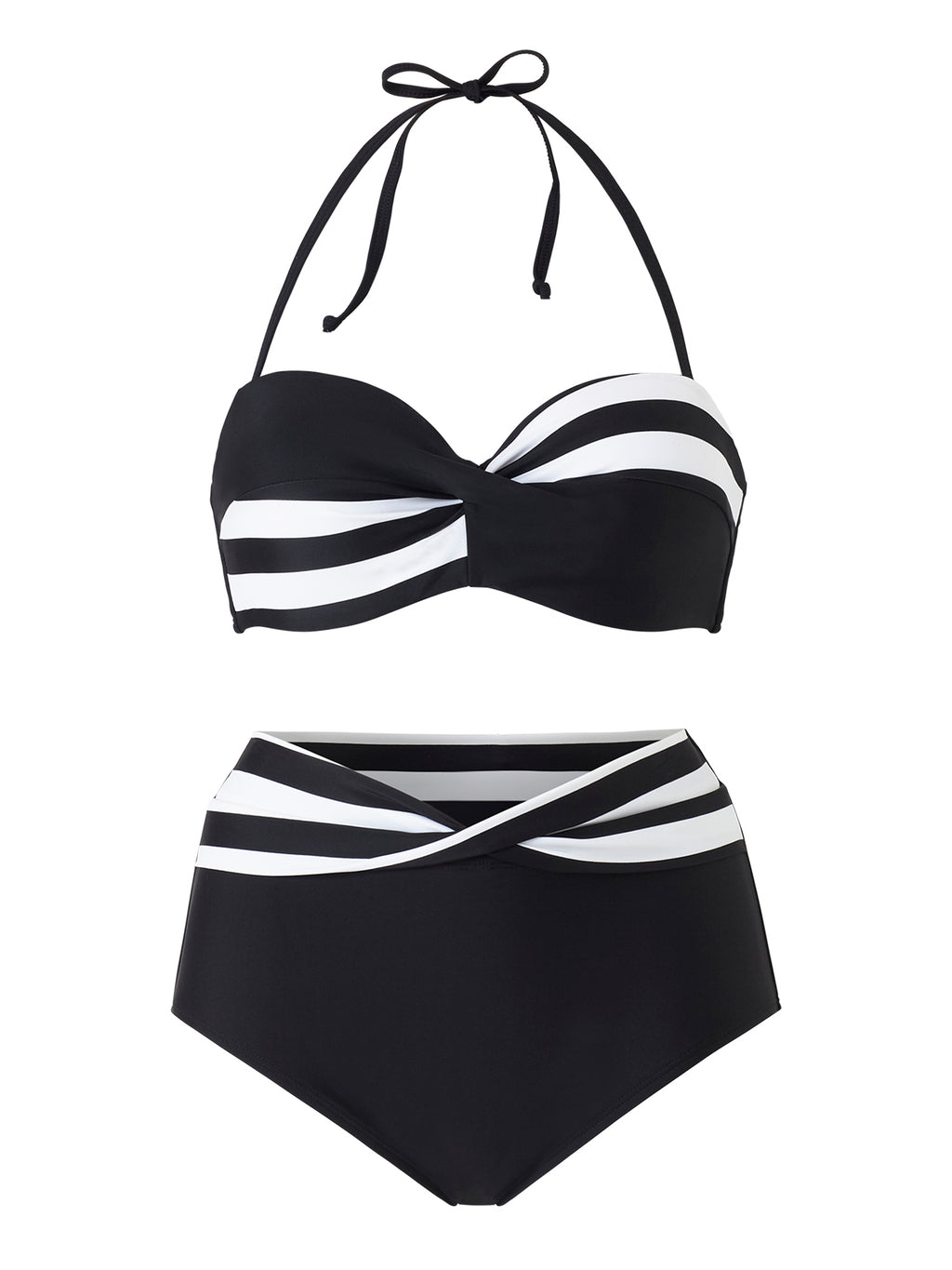 Black & White Stripe Twist Front Bikini Set