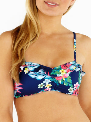 Tropical Multicolour Frill Bikini Top Front