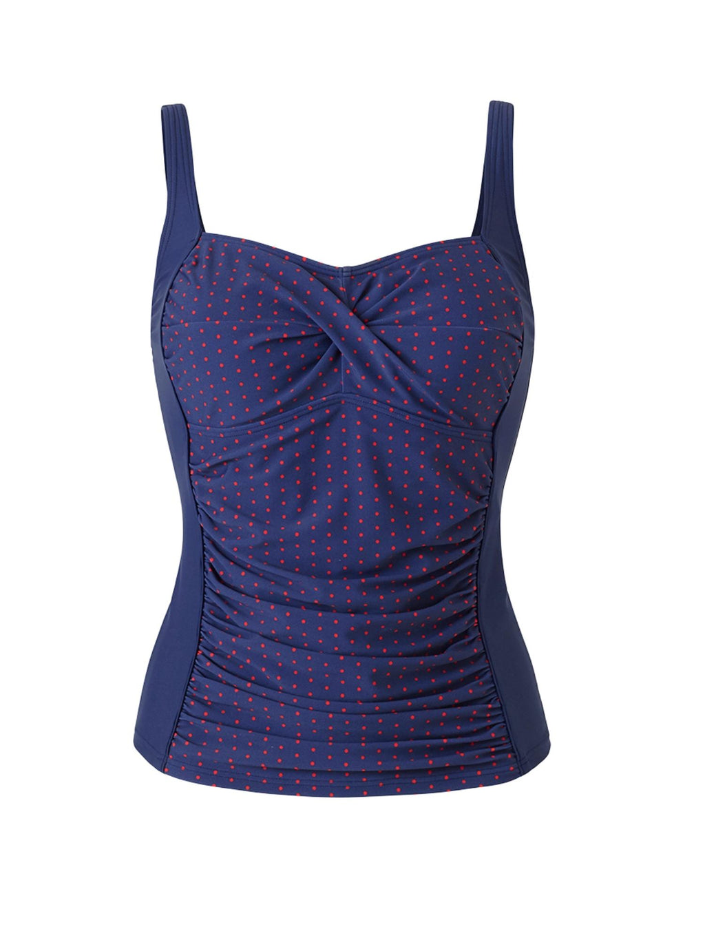 Navy & Red Polka Dot Ruched Front Tankini Top