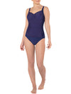 Navy & Red Polka Dot Ruched Front Swimsuit Front