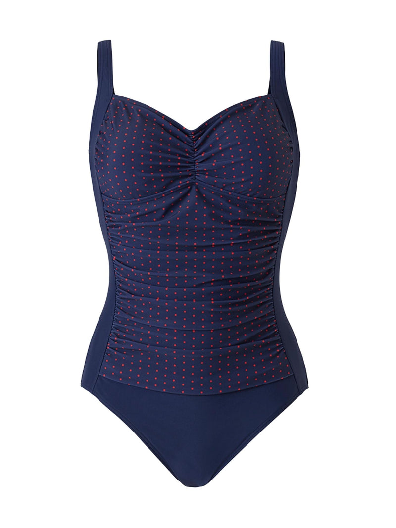 Navy & Red Polka Dot Ruched Front Swimsuit